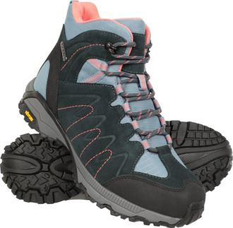 Mountain Warehouse Extreme Rockies Womens Vibram Boots with Rubber Sole Waterproof Walking Shoes Blue Leather - Size UK 4