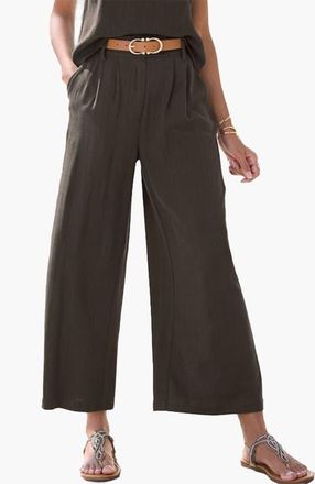 Lascana Wide Leg Linen Pants in Olive at Nordstrom, Size 12 X 26