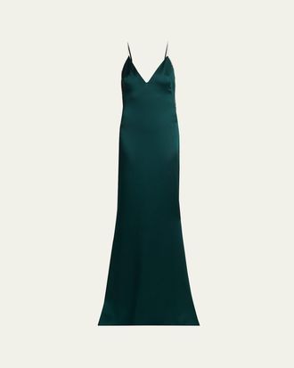 Tom Ford Crystal-Trim Backless Satin Mermaid Gown