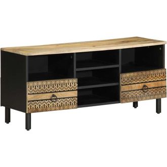 vidaXL Vidaxl - Mobile Porta tv Nero 100x33,5x46 cm Legno Massello Mango Grezzo