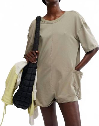 Free People Movement Hot Shot Tee Romper In Sage Stone