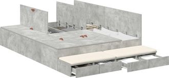 vidaXL Cama Con Almacenamiento Con Caj&oacute;n Gris Concreto 140 Cm Vidaxl