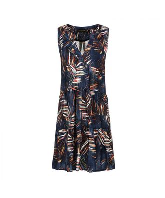 M&oacute;veis Conquista Womens Sleeveless Leaf Print A Line Dress - Navy - Size Medium