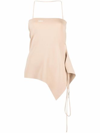 Off-white logo-print asymmetric top - women - Viscose/Elastane - 40 - Neutrals