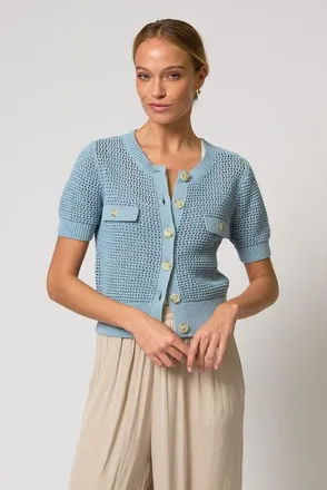 Central Park West Iris Tape Yarn Cardi in Blue at Nordstrom, Size X-Small