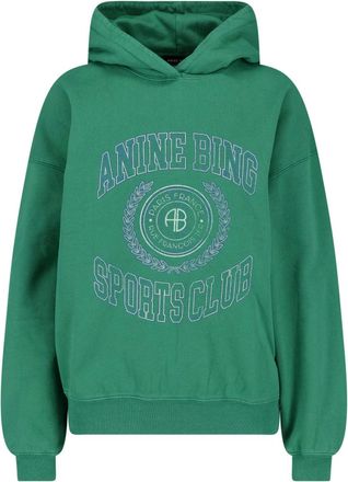 Anine Bing Green Harvey Printed Cotton Hooded Sweatshirt