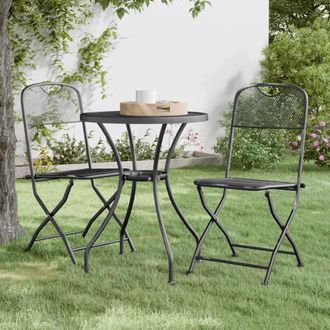 Berkfield Home 3 Piece Garden Dining Set Expanded Metal Mesh Anthracite in Black