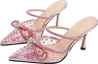 Generic Heel Sandals for Women 8.5CM Pointed toe Sexy Transparent TPU Bow Sparkling Rhinestones Party Dress Heel (Pink,10.5)