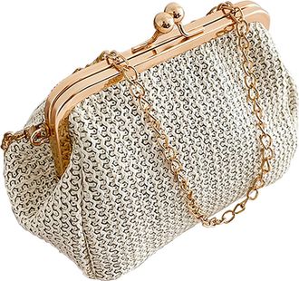 Generic Fashion Hasp Ladies Weave Handbags Summer Beach Female Rattan Small Purse Extra Large Shoulder Bag (White, One Size)
