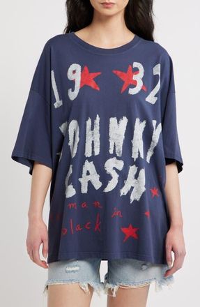Daydreamer Johnny Cash Doodles Oversized Graphic Tee in Vintage Navy at Nordstrom