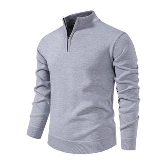 Generic Mens Quarter Zip Knitted Pullover Long Sleeve V Neck Jumpers Zipper Knitted Knitwear 1/2 Zip Warm Sweaters for Men 1/4 Zip Top Sweatshirt Loose Fit Wi