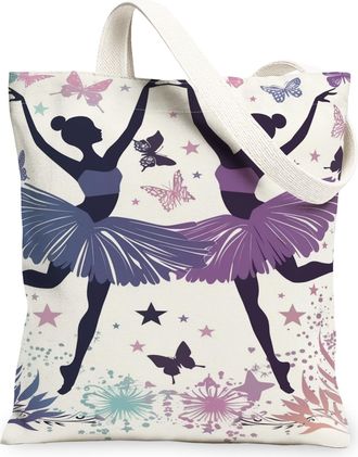 Generic Artistic Chic Canvas Tote Bags, Butterfly Dance Pattern Reusable Grocery Bags, Lightweight Washable Shoulder Strap Canvas F, Multicolor, 13x15 Inch