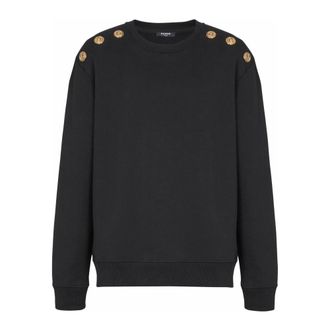 Balmain Sweatshirts, male, Black, Size: M Sweater with Chain Lion buttons