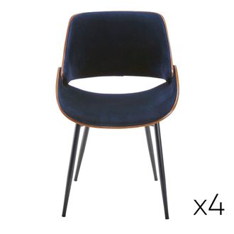 Signature Lote de 4 sillas de terciopelo azul con base de metal negro - A78 cm