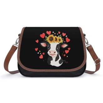 Generic Cow with Sunflower Crossbody Bags for Women Fashion Leather Shoulder Handbags With Adjustable Strap