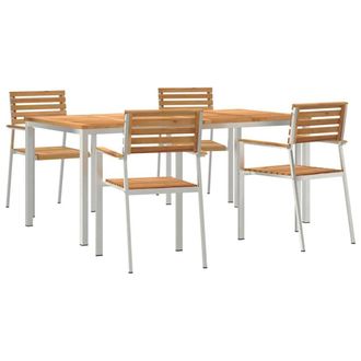 Berkfield Home 5 Piece Garden Dining Set Solid Wood Teak in Brown
