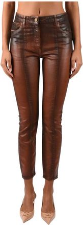 Elisabetta Franchi Jeans Loose con Effetto Laminato - - Jeans - Donna - Marrone - W29