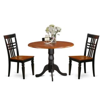East West Furniture 3 Pc Dining room set with a Dining Table and 2 Kitchen Chairs in Black and Cherry