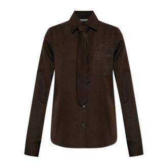 Acne Studios Shirts, female, Brown, S, Tie-detailed Wool-twill Shirt