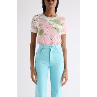 Chlo&eacute; Flamingo Print Jersey Ringer T-Shirt in Iconic Milk at Nordstrom, Size X-Small