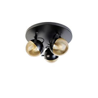 QAZQA Industrial Foco Industrial Negro Con Lat&oacute;n De 3 Luces - Haicha Acero Redonda /esfera Adecuado Para Led Max. 3 X 25 Watt - Qazqa