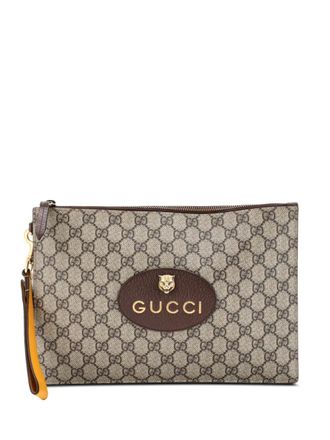 Gucci Neo Vintage Wristlet Pouch GG Coated Canvas clutch bag - women - Fabric - One Size - Brown