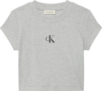 Calvin Klein Gestreepte crop-top met enkel logo voor dames (Grijze Heide)