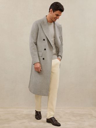 Reiss Atelier Soft Grey Tycho Cashmere Double-breasted Overcoat, XL