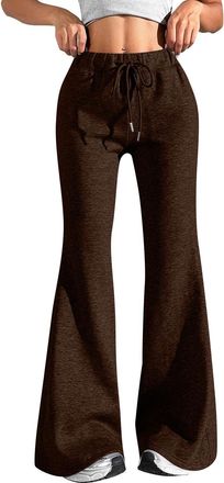 Generic Sweatpants Womens Baggy Drawstring High Waisted Flare Sweatpants Solid Color Casual Wide Leg Joggers Soft Yoga Pants Lounge Trousers with Pockets(B-Co