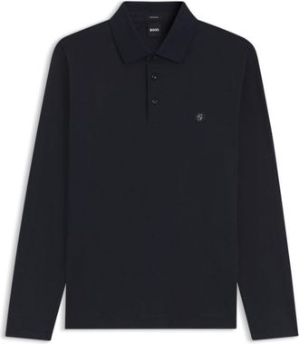 BOSS Long-sleeve cotton polo shirt with Double B monogram