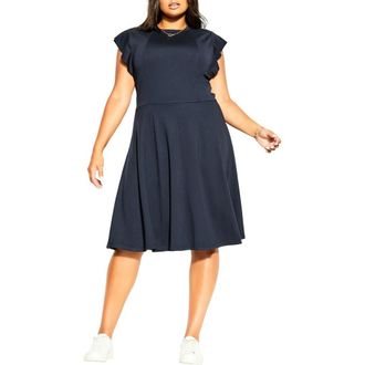 City Chic Frill Sleeve Dress in Navy at Nordstrom Rack, Size X-Small