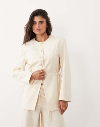 Asos blazer in lino con laccetti laterali color crema, coordinato-Bianco