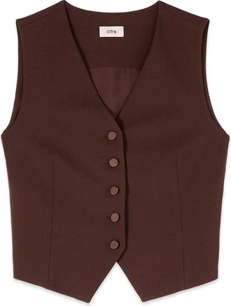 Oltre Crepe Vest - Dames - Gillet - Bruin - XS - Polyester - Kostuums
