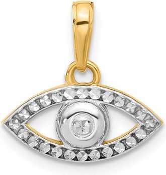 Diamond2Deal 14k Yellow Gold White Rhodium Diamond-Cut Evil Eye Pendant