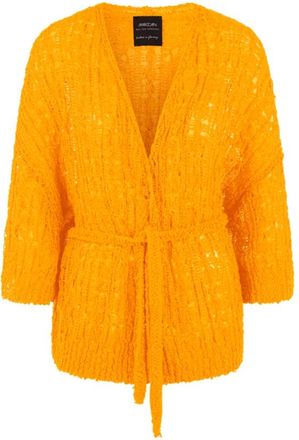 Marc Cain Rethink Together Openwork Cardigan - Dames - Vesten - Geel - XS - Katoen - Truien & Vesten