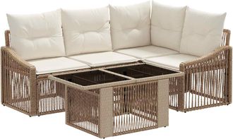 vidaXL Conjunto De Sof&aacute;s De Jard&iacute;n 5 Uds. Beige Y Blanco Crema Vidaxl