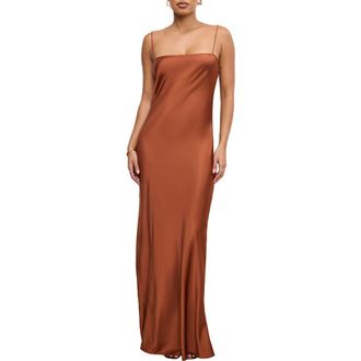 Good American Satin Maxi Slipdress in Copper004 at Nordstrom, Size Large
