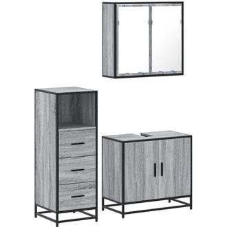 vidaXL Vidaxl - Set De Muebles De Ba&ntilde;o 3 Pzas Madera Contrachapada Gris Sonoma