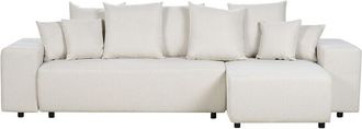Beliani Corner Sofa Bed 3 Seater LUSPA Fabric Light Beige with Storage Left Hand