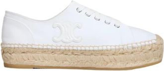 Celine Vetersluiting Canvas Espadrilles met Leer - Dames - Espadrilles - Wit - 39 EU - Leer - Schoenen