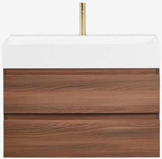 Sklum Conjunto De Mueble De Ba&ntilde;o En Madera Y Chapa De Fresno Con Lavabo Integrado Ona Sklum