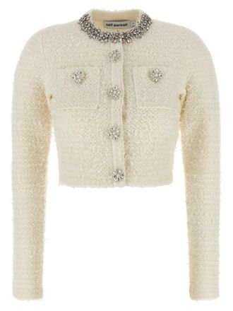 Self Portrait cream Textured Knit Cardigan