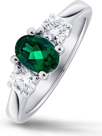 The Diamond Store Lab Emerald 0.70ct and Lab Diamonds 0.50ct 18K White Gold Ring