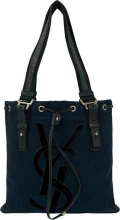 Saint Laurent Black Canvas Leather Tote Bag (Pre-Owned)