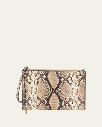 Chlo&eacute; Spin Python-Embossed Leather Pouch Bag