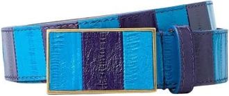 Dries Van Noten Striped Leather Belt - female - Dries Van Noten - Belts - Blue - 90 CM - Accessories