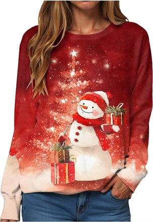 Generic Women Christmas Jumper Funny Graphic Reindeer Santa Xmas Sweatshirt Casual Autumn Xmas Pullover Sweatshirt Printed Plus Size Vintage Tee Shirt Womens 