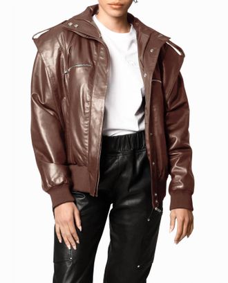 Nicole Miller Leather Space Jacket In Brown