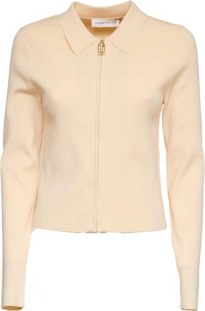 Victoria Beckham Mila Zipped Ribbed Long Sleeve Polo Shirt