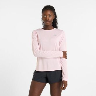 New Balance Women Athletics Long Sleeve in Pink Poly Knit, size X-Large